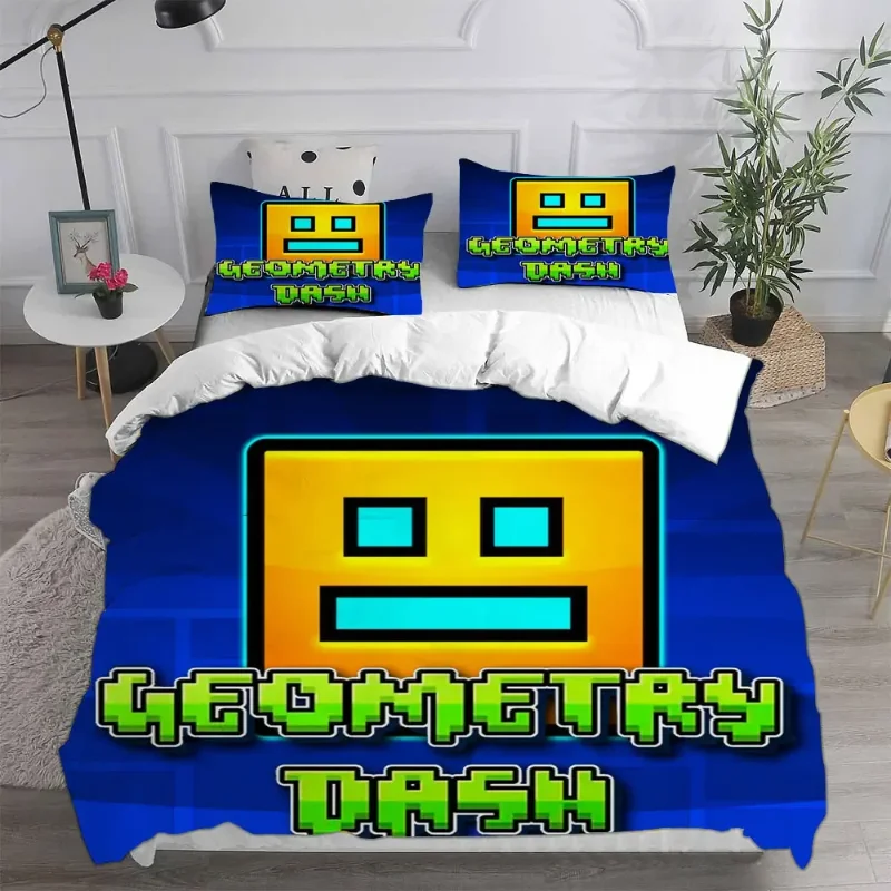 

Geometry Dash Bedding Suit Quilt Cover 3D Printed Bedroom Bed Cover Bedclothes 2/3pcs Anime Cartoon Room Decoration Kids Gift
