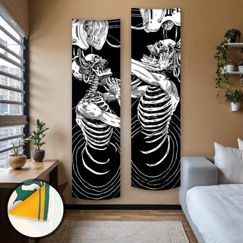 VIKAMA Skeleton Vertical Wall Hanging Gothic Dark Art For Bedroom Living Room Spooky Black White Aesthetic Background Home Decor