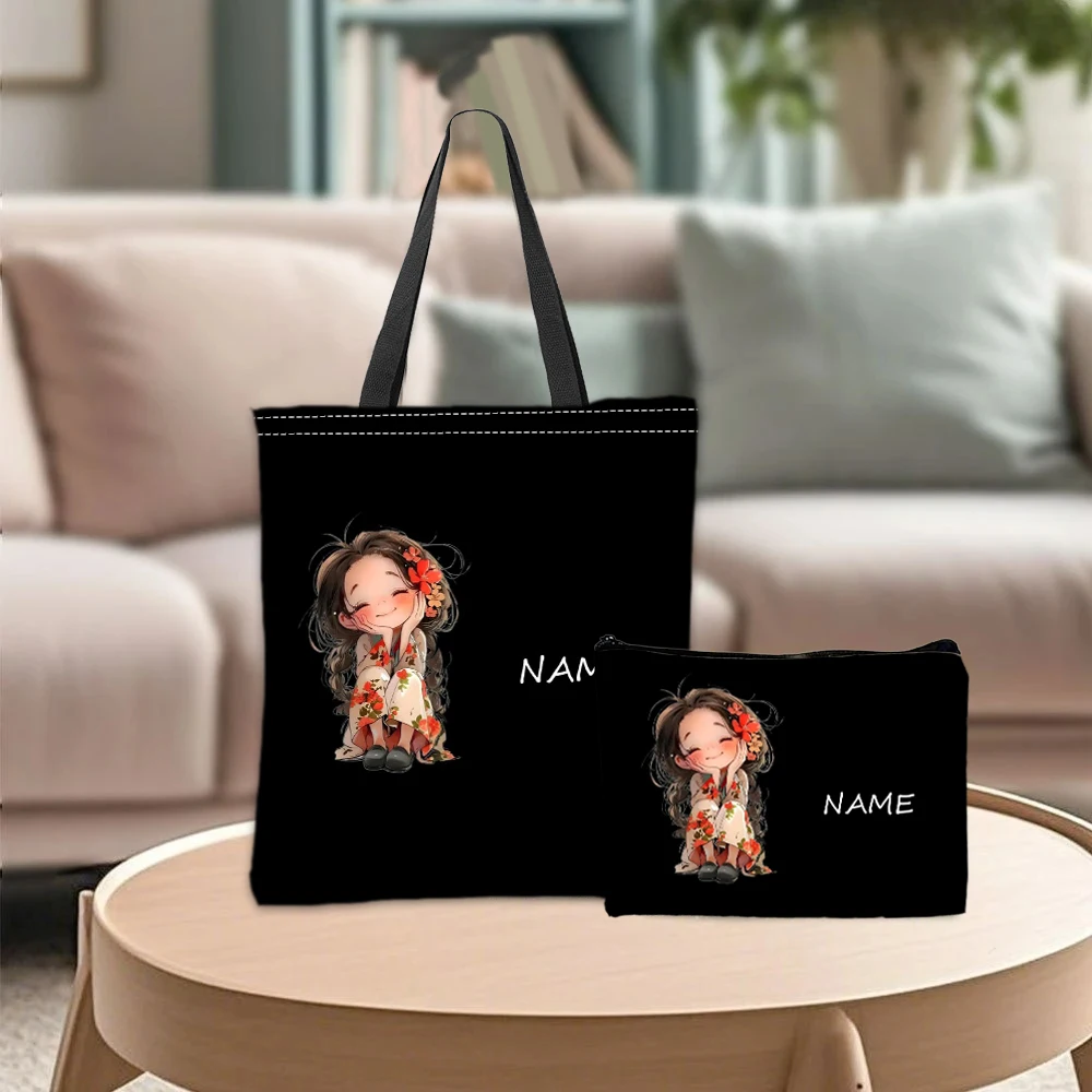 

Сумка с индивидуальным именем, косметичка, комбинированная молния, многофункциональная сумка для хранения, большая вместительная сумка на плечо для покупок, косметичка