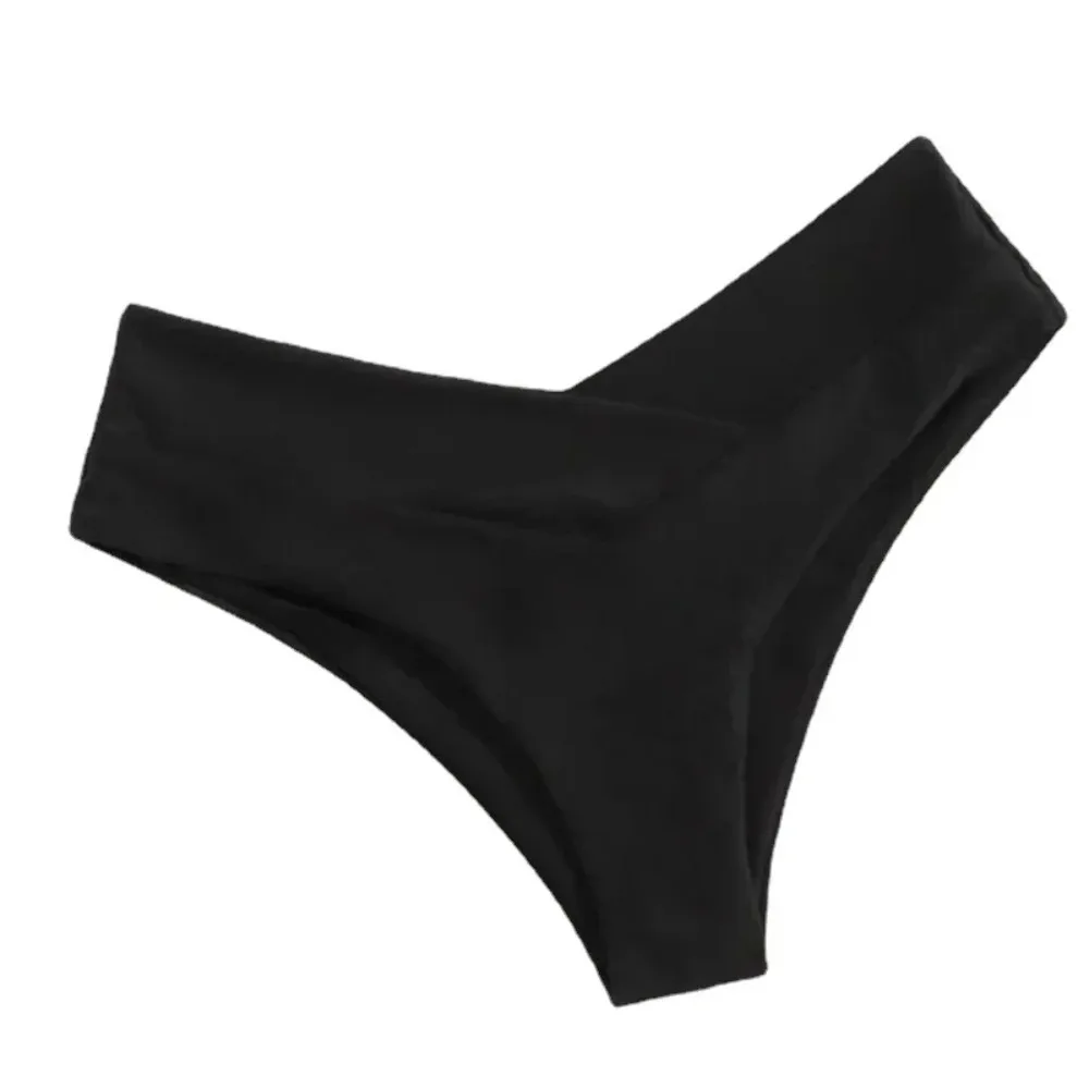 Women\'s Swimming Trunks Bikini Panties High Waist Swimwear Bottom Solid Color Female Swimsuit Briefs Beachwear Bathing Suits