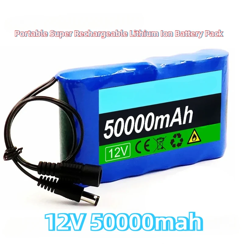 12V 50000mah Portable Super Rechargeable Lithium Ion Battery Pack Capacity DC 12.6v 30Ah CCTV Cam Monitor + Charger