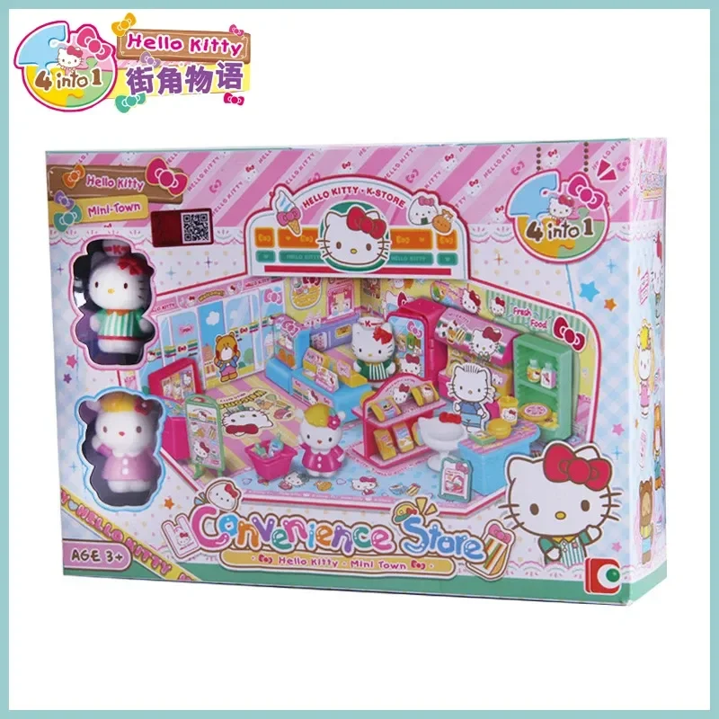 Sanrio Hello Kitty Convenience Store Play House Stackable Street View Splicing Toys Figure Anime Figurine Kitchen Children's Toy