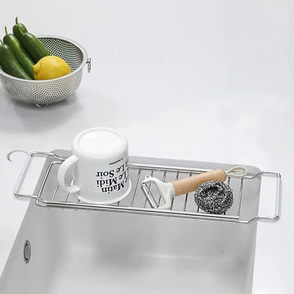 

Telescopic Sink Drain Rack Heavy Duty Stainless Steel Sink Plate Bowl Holder Multifunctional Adjustable Dish Drying Shelf