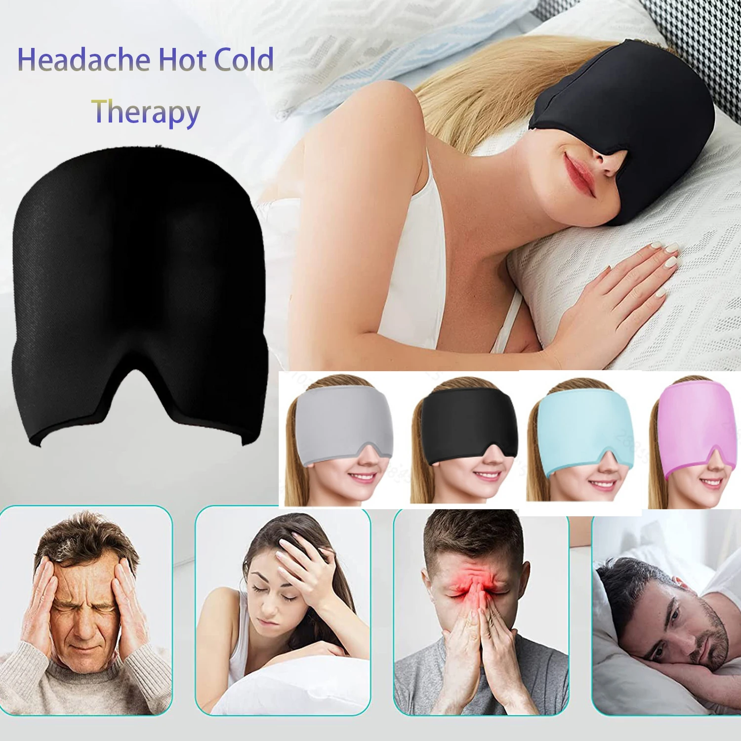 Headache Relief Mask Headache Hat for MigraineTherapy Cap Ice Head Wrap Pack Mask Hot and Cold Headache and Migraine Relief Cap