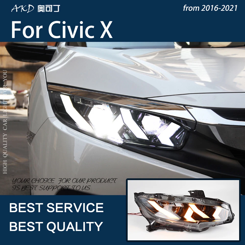 Car Lights for Civic X 2016-2021 LED Auto Headlight Assembly Upgrade Lamborghini Design LHD RHD DRL Dynamic Lamp Accessories Kit