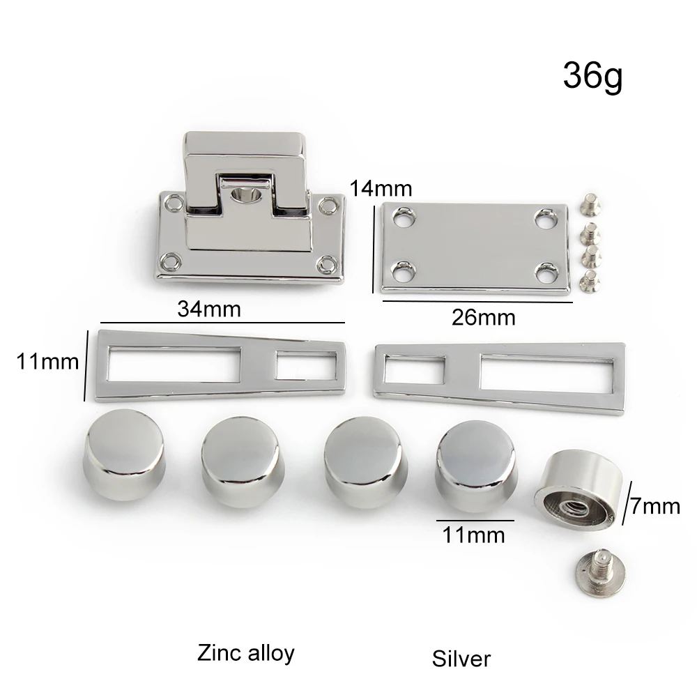 1/4/10Sets Silver Metal a Set of Locks For Woman Handbag Purse Bags Rectangle Eyelet Twist Turn Lock Rivet Accessories Wholesale