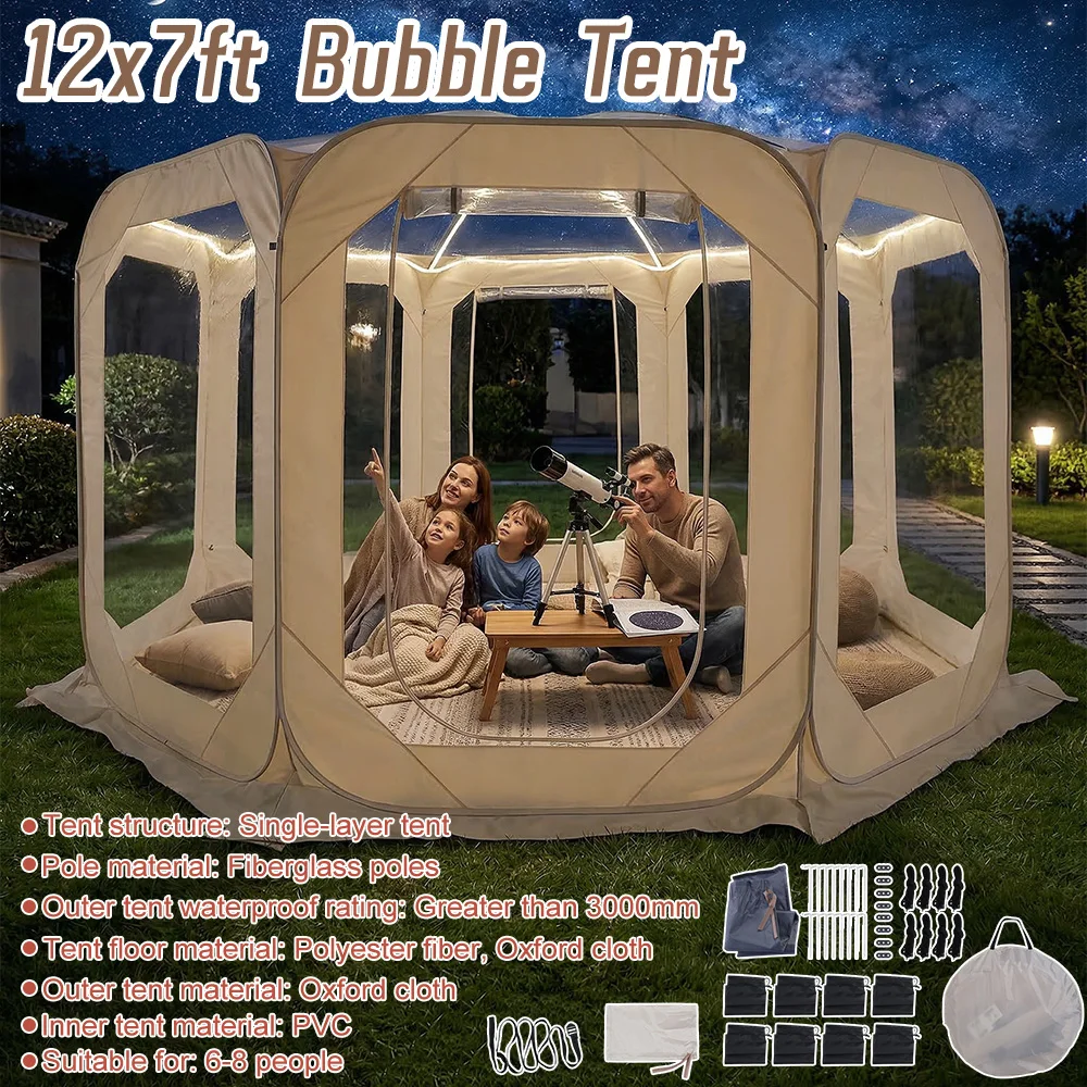 

Купольный шатер-иглу для 6-8 человек, прозрачная быстросборная палатка-купол 12x7 футов с дождевиком и сумкой для хранения, для двора, патио и мероприятий