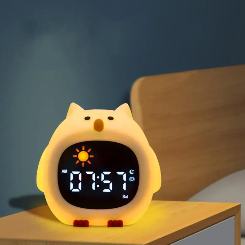 Child Friendly Cartoon Alarm Clock Combining Night Lamp Functionality 1800mAh Powerful For Bedrooms Or Desktops 87HA