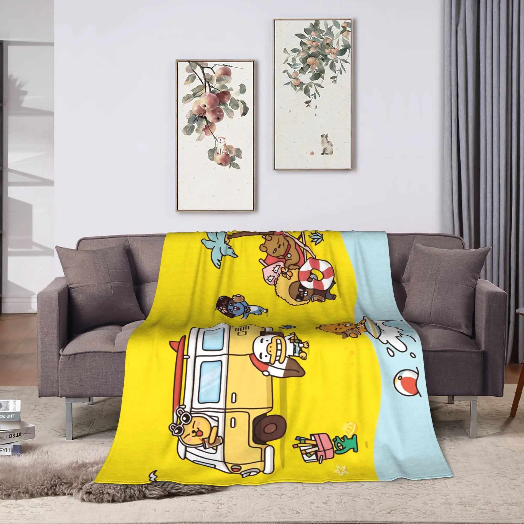 K-Kakaos F-Friends Tube Apeach Ryan Trio Blanket Quality Warm  Throw Blanket Winter Picnic Home Decor Aesthetic Bedspread