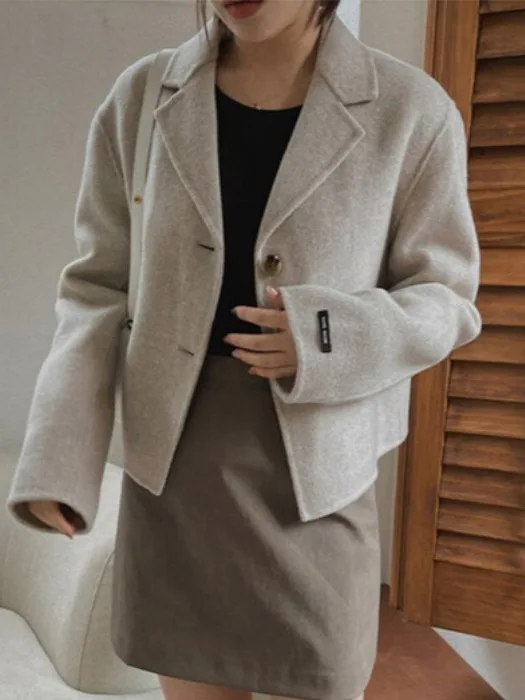 

Retro Ele Single-Button Woolen Coat ort Length Suit Collar Women's Korean Sle Versatile Outerwear Autumn Season Pure ...