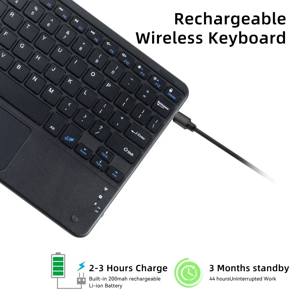 Spanish/Hebrew/Russian/Portuguese/Korean Mini Bluetooth-compatible Rechargeable Wireless Touchable Keyboard For Android IOS Win