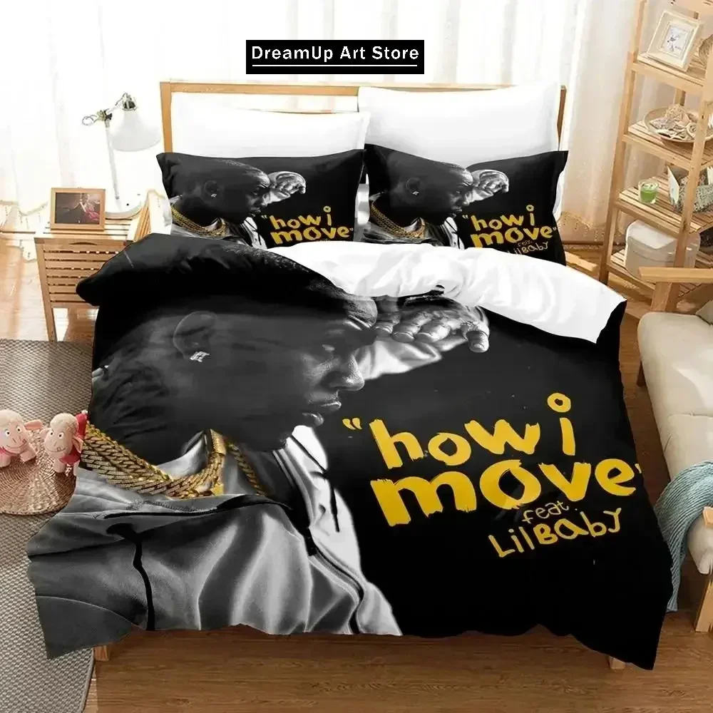 

3D Print Fashion Rapper lil baby Bedding Set Boys Girls Twin Queen Full Size Duvet Cover Pillowcase Bed Adult Bedroom