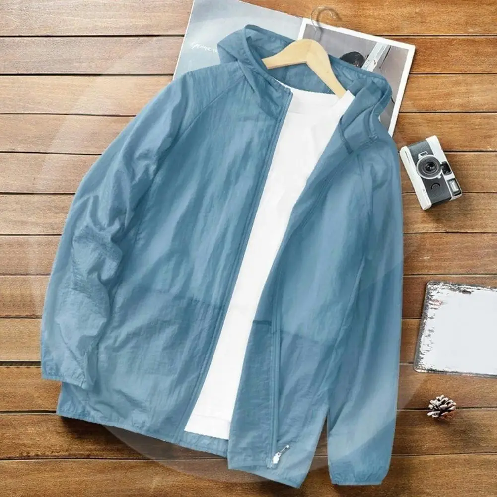 Men Sunscreen Jacket Coat Thin Zipper Closure Summer Fishing Hooded Coat Camping Windbreaker 2025 Men Sun Protection Clothing