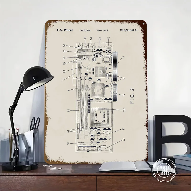 Interface Card-type Motherboard for a Computer 3D Texture Printed Poster Custom Vintage Metal Tin Plate Sign for Wall Art Decor