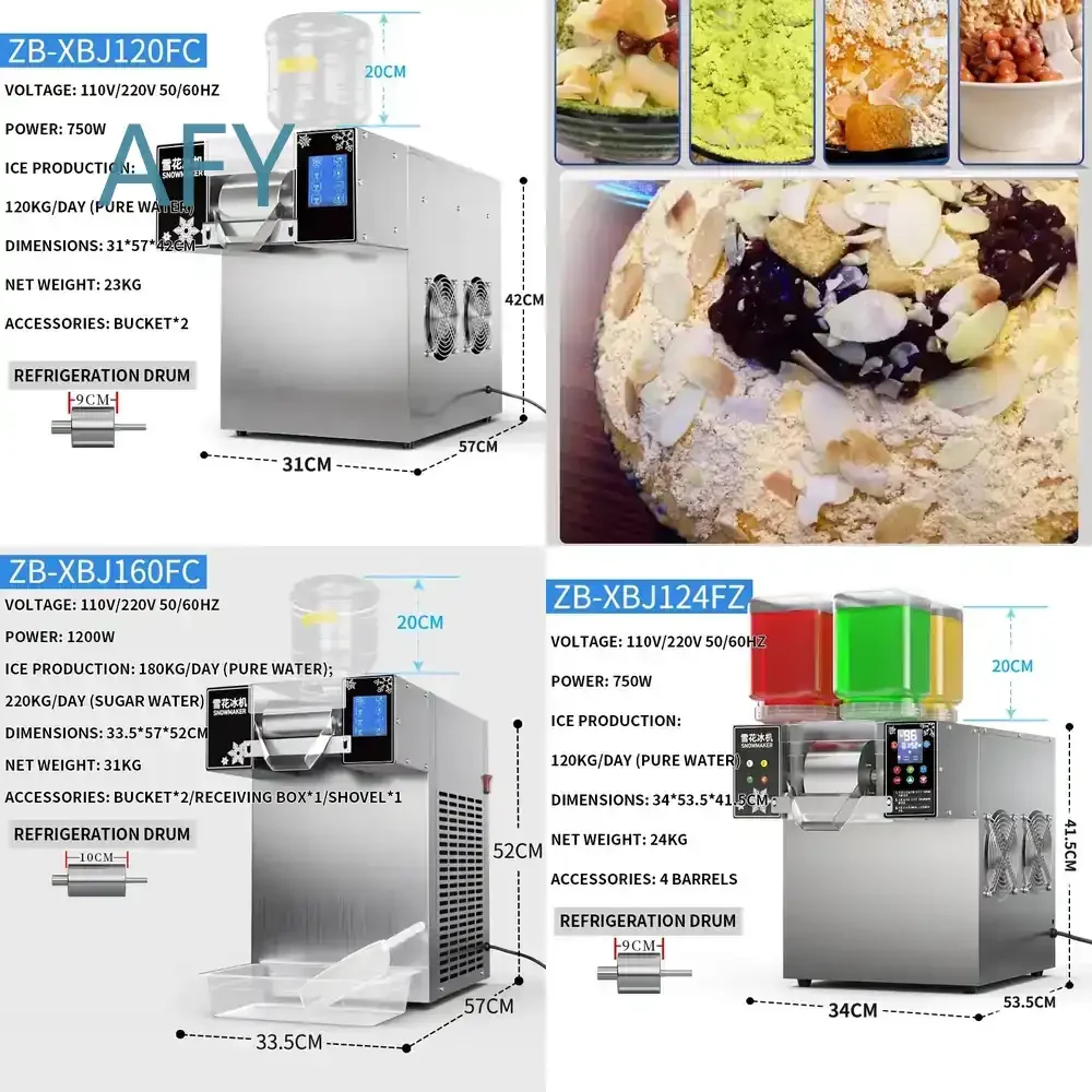 Snowflake Ice Machine for 120KG/24H Air Cooled Commercial Bingsu Shaver for Milk Mango Smoothie Crusher for 110V 220V