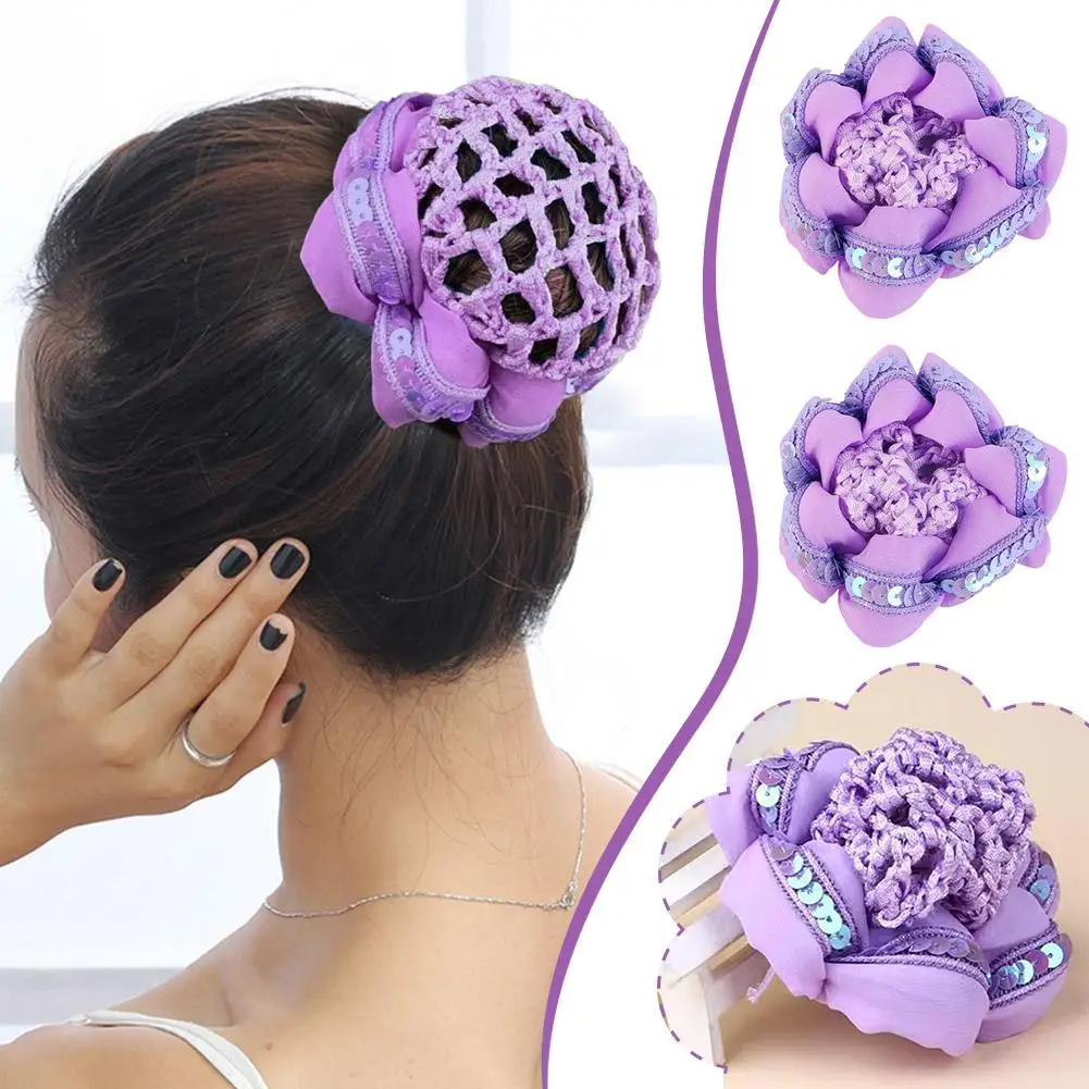 

Korean Flower Hair Net For Women Girls Bun Nurse Hair Cover Net Ponytail Holder Dance Elastic Tie Girls' Balls Head Artifac Q5X1