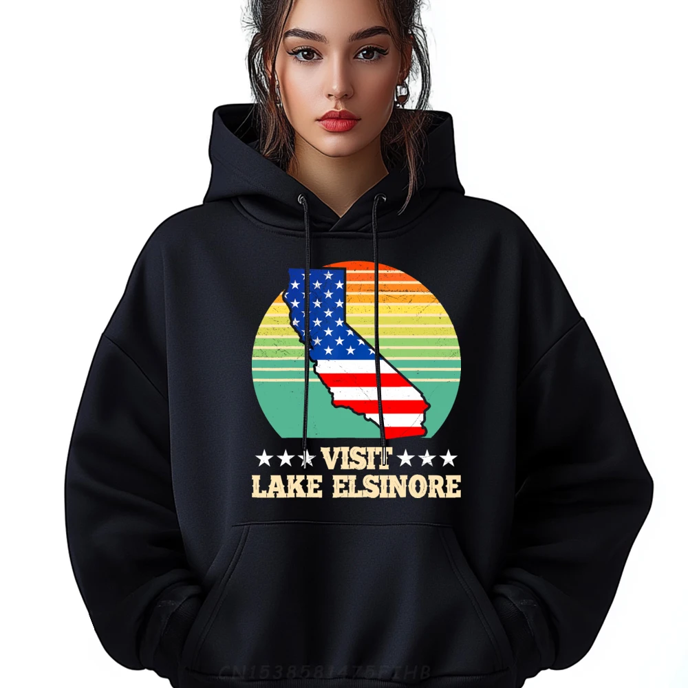 

Retro Female Hoodies California Visit Lake Elsinore America Casual Hoodies Long Sleeve Graphic Hoodies O Neck