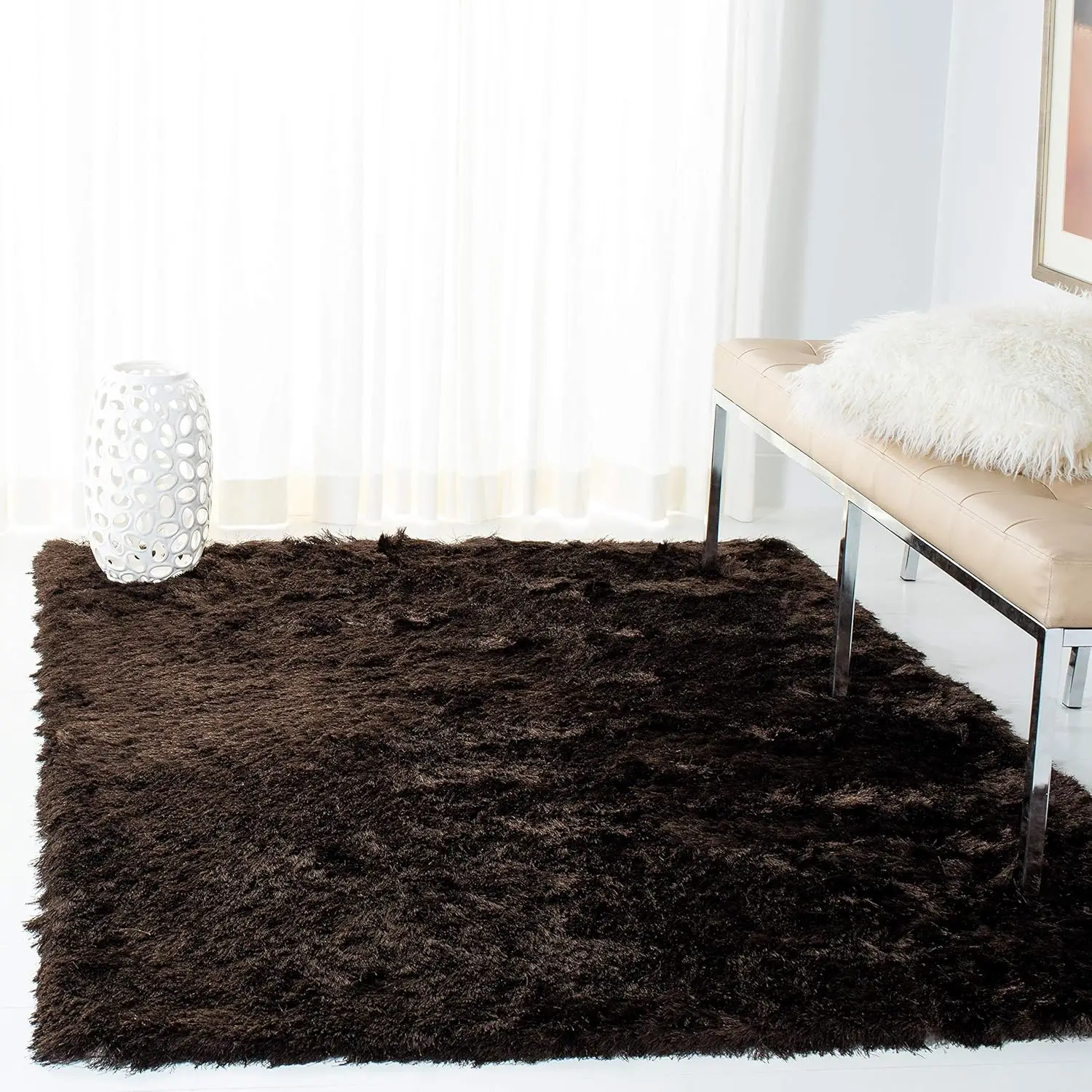 Paris Shag Sammel bereich Teppich-5 'x 7', Schokolade, handgemachter Seiden glam, 2,5 Zoll thi i für stark frequentierte Bereiche im Leben