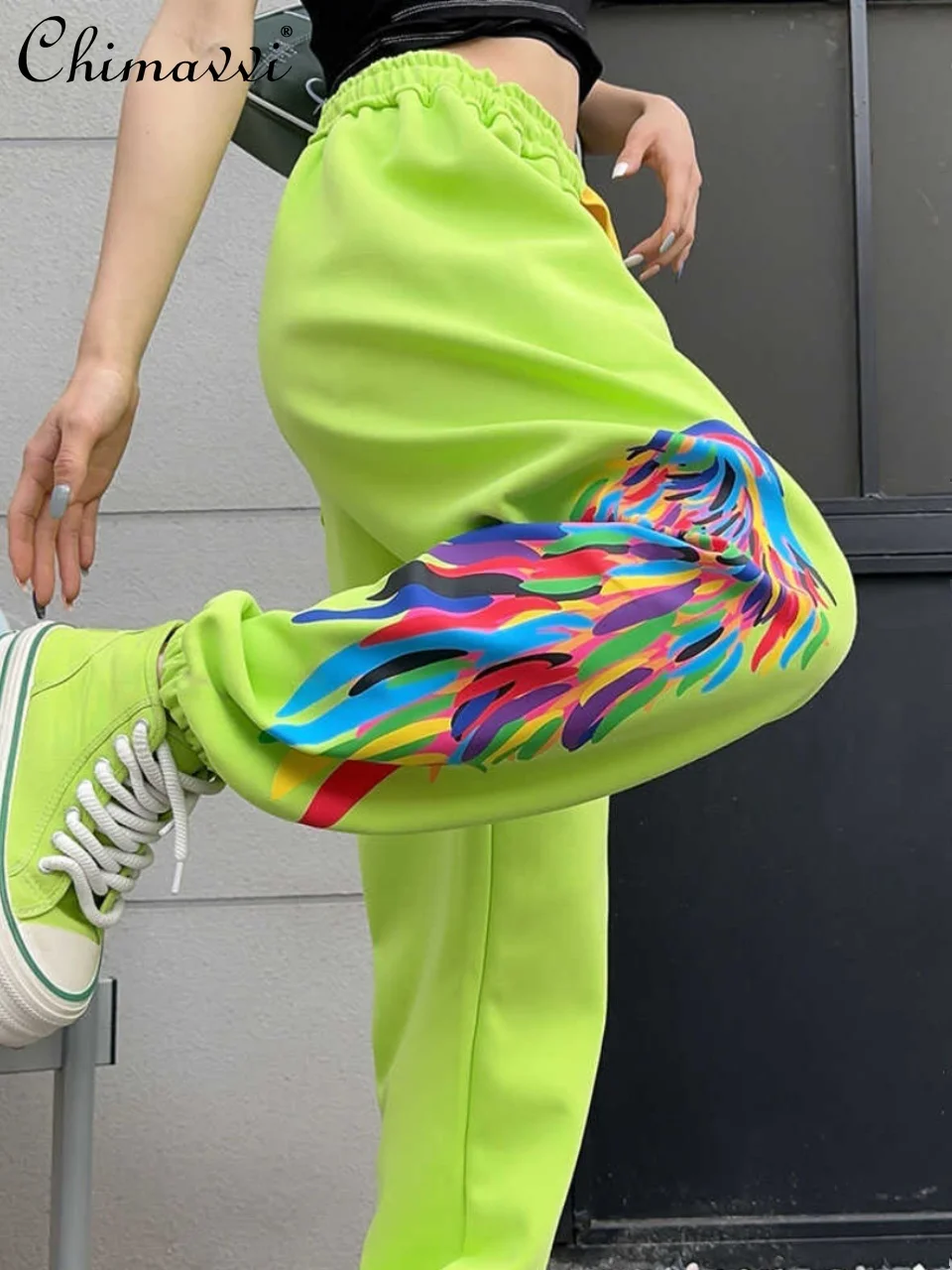 

Oversized Heavy Ankle-Tied Couple's Pants Autumn Fashion High Waist Casual Sports Pants Graffiti Wings Harem Sweatpants Women