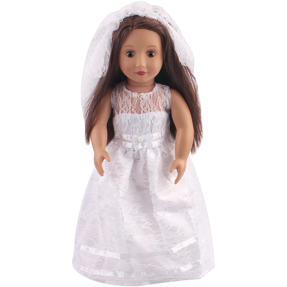 White Wedding Dress Ours & Generation 43 cm Reborn Baby Doll Skirt Children Toys American Dolls 18 Inch Girl Bride Dress