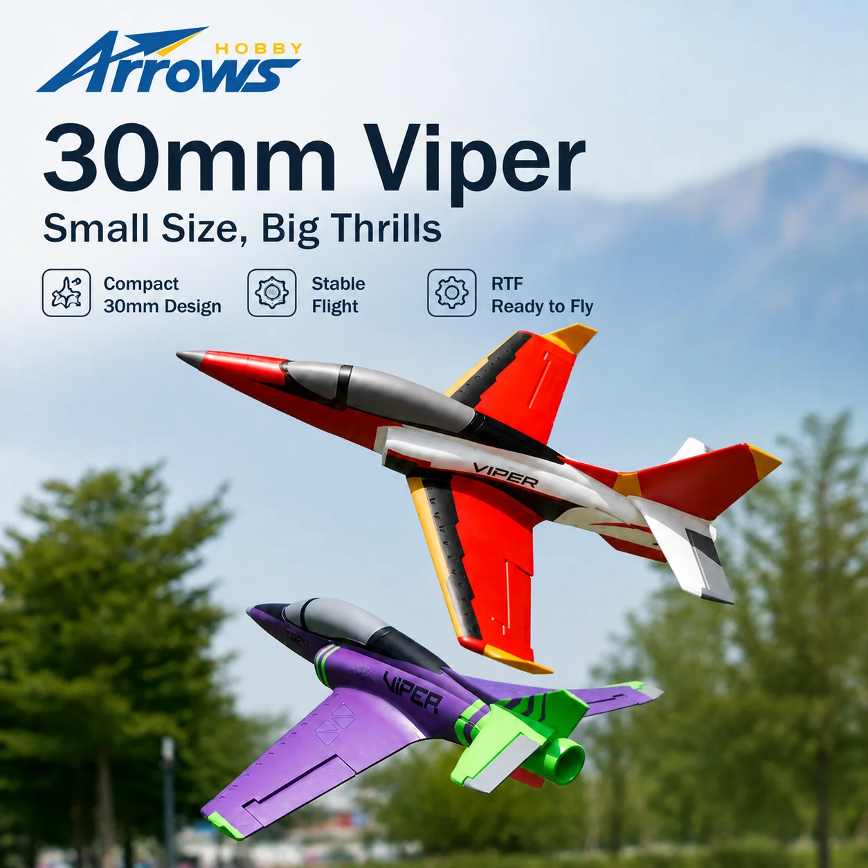 Arrows Hobby Viper 30mm EDF RC Jet Plane 460mm Wingspan Dual Flight Modes Hand Launch & Taxi Takeoff Fixed Wing Aircraft RTF PNP