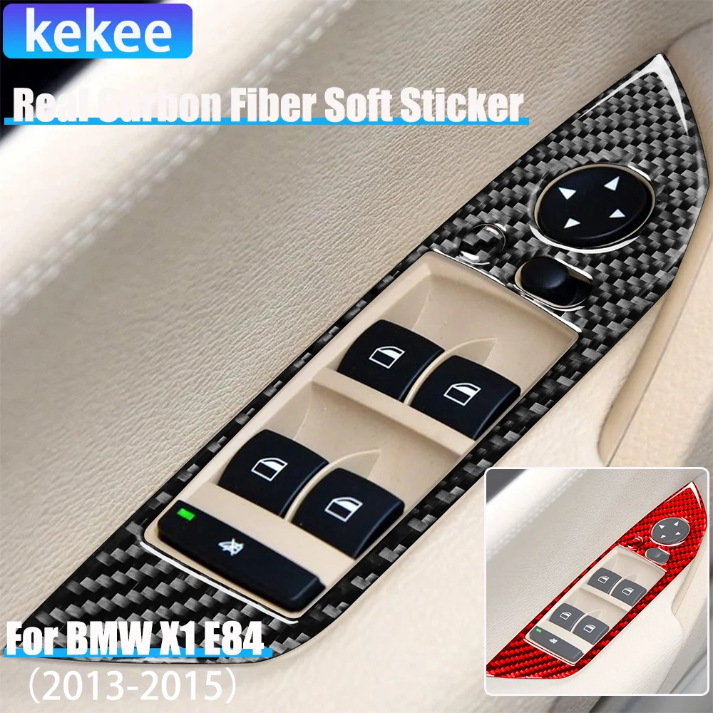 

Real Carbon Fiber Car Accessories Window Lifting Control Decorative Interior Cover Soft Sticker For BMW X1 E84 2013 2014 2015