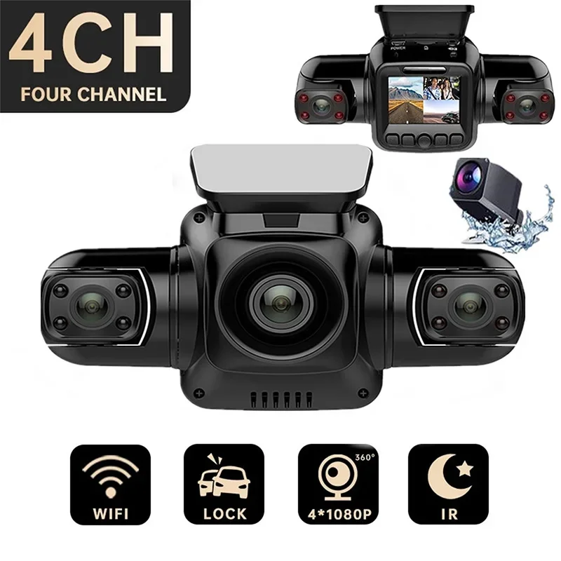 360 degrees Camera Car Dashcam with 4 Channel, Full HD 1080P Dash Cam Front and Rear Video Recorder DVR Night Version