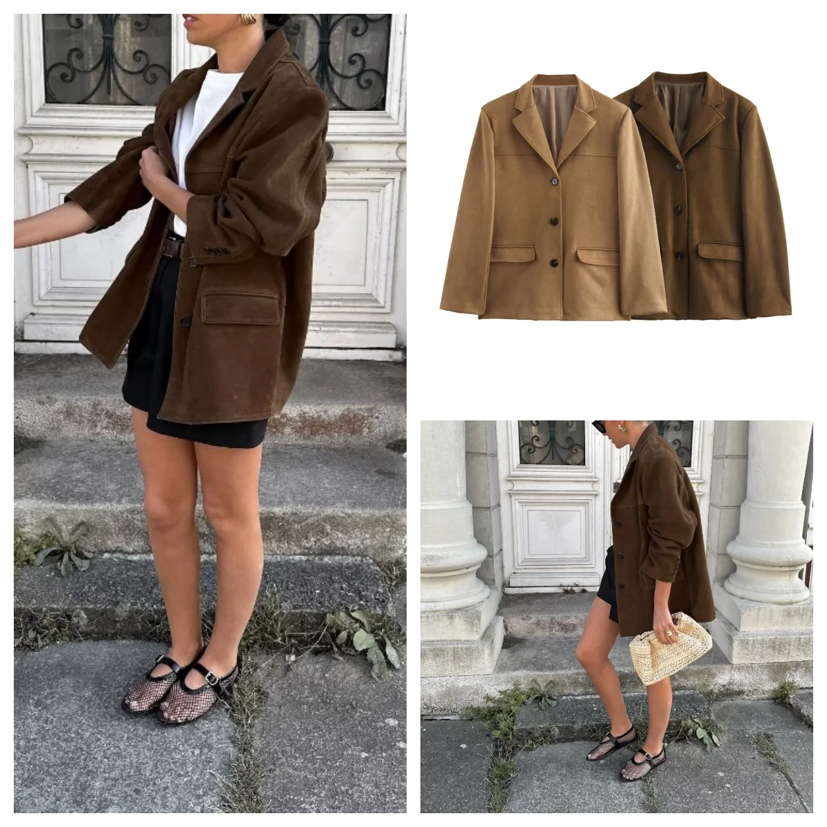 American blogger style autumn new single-breasted suede suit jacket for women fashionable all-match casual tops