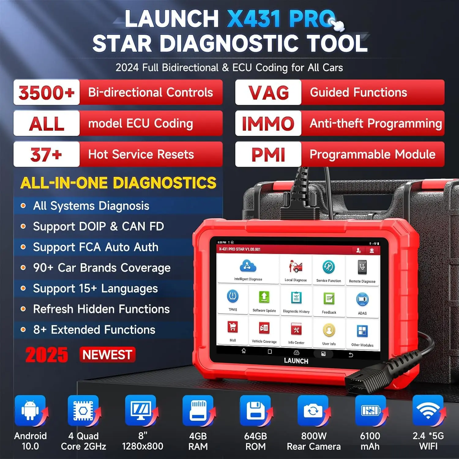 LAUNCH X431 PRO STAR ELITE 2026 All System Diagnostic Tool ECU Coding 38+ Reset CANFD DOIP FCA Autoauth Bi-Directional Scan Tool