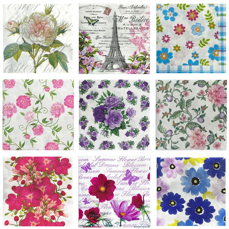 

20Pcs/Pack 33x33cm Square Retro Floral Printed Disposable Wedding Party Decoration 2-Ply Square Dinner Napkin