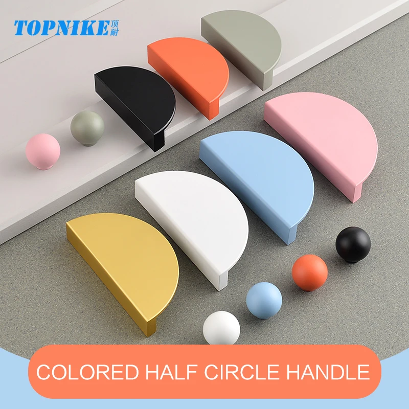 wardrobe Door handle Half Round Kitchen cabinet konb Drawer Handle Colorful Pink Blue Green White Knobs For Furniture