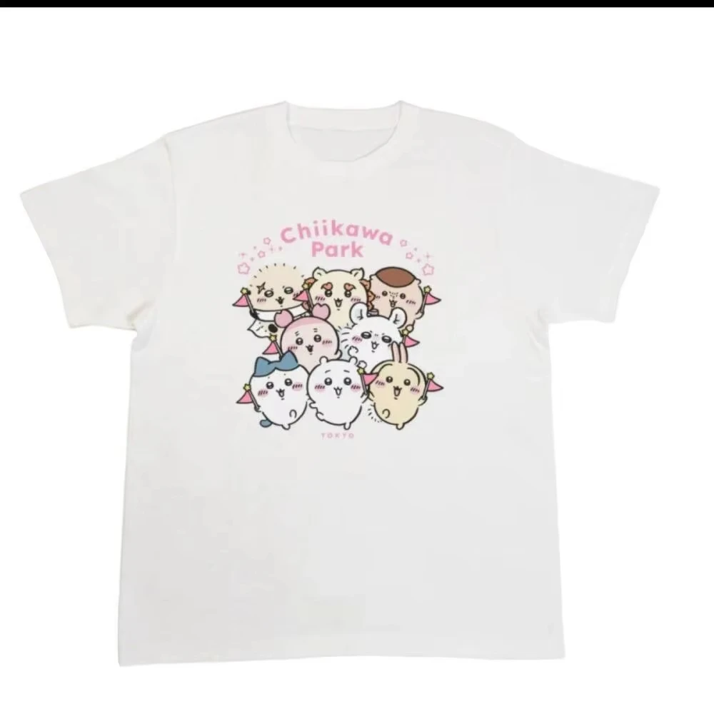 Kawaii Chiikawa Graphic Tee for Girls Couple Short Sleeve Usagi Hachiware Sweet Anime Trendy Student Casual Summer Tops