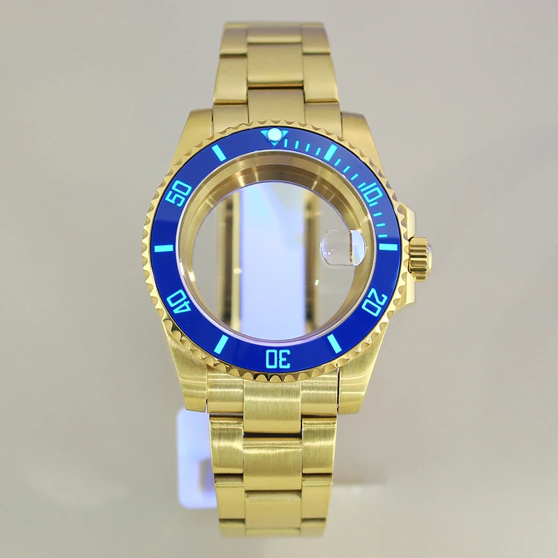 Goud 40Mm Steriele Horlogekast Full Text C3 Lichtgevende Bezel Voor Seiko Nh35 Nh34 Nh36 Nh38 Miyota 8215 Eta 2824 Beweging 28.5Mm Wijzerplaat