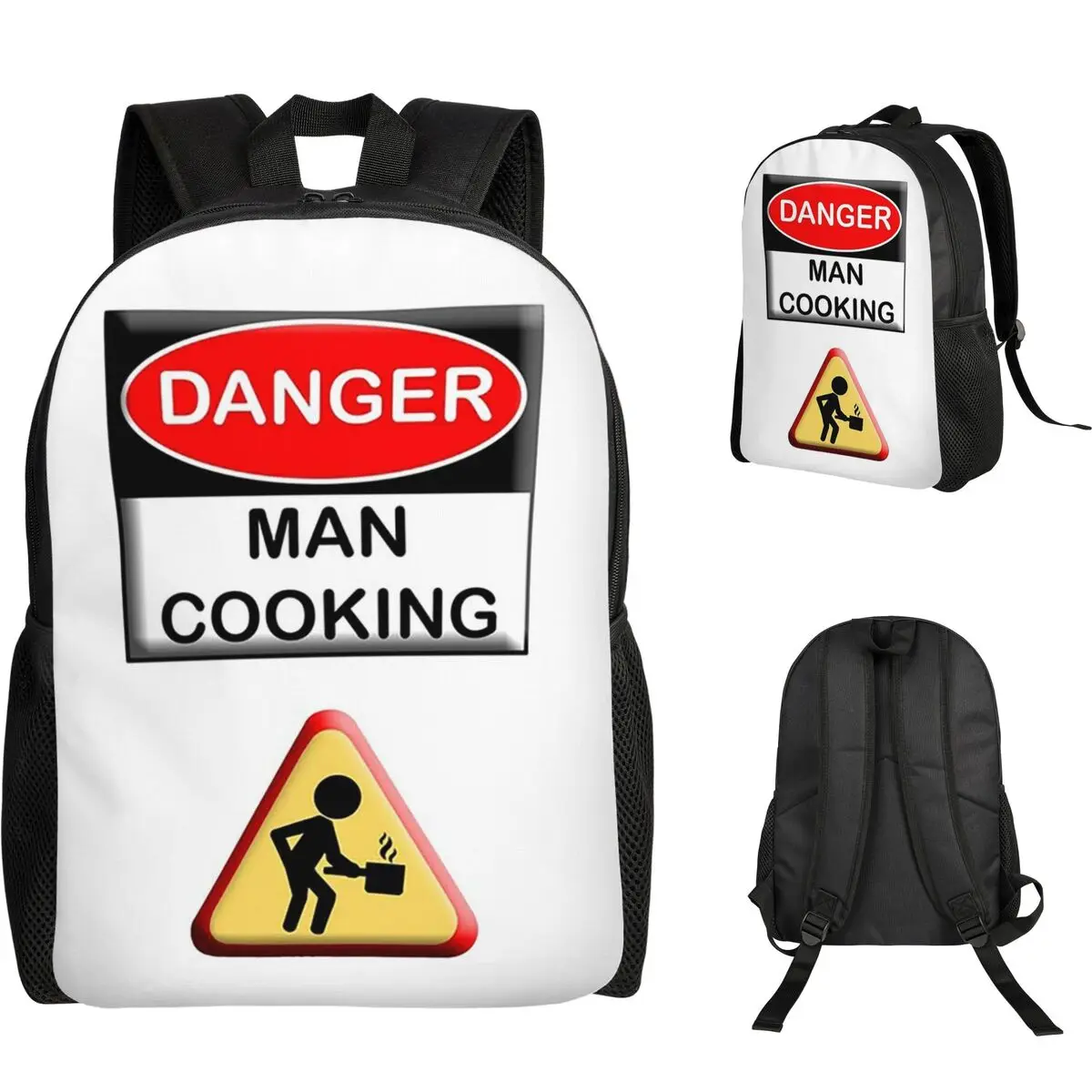 

Danger Man Cooking Sign Student Backpack School Bag Hiking Travel Daypack for Men Women Fashion Bookbag Shoulder Bags