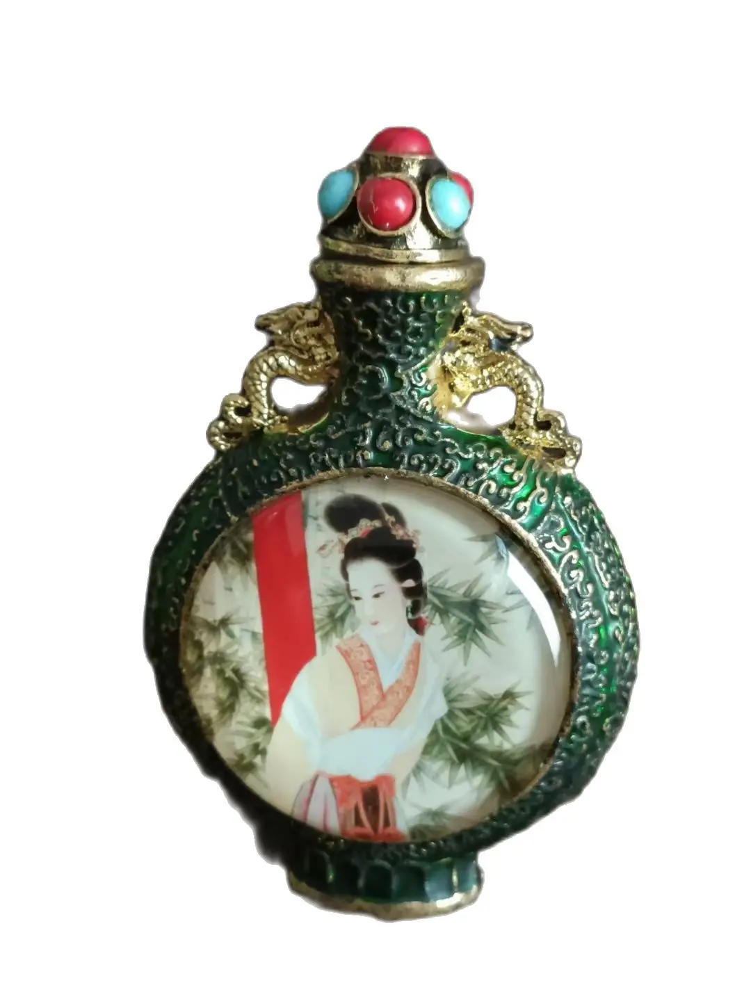 vintage antique chinese carved snuff bottle collection Inlaid Painted beautiful woman fine gift hobby collect