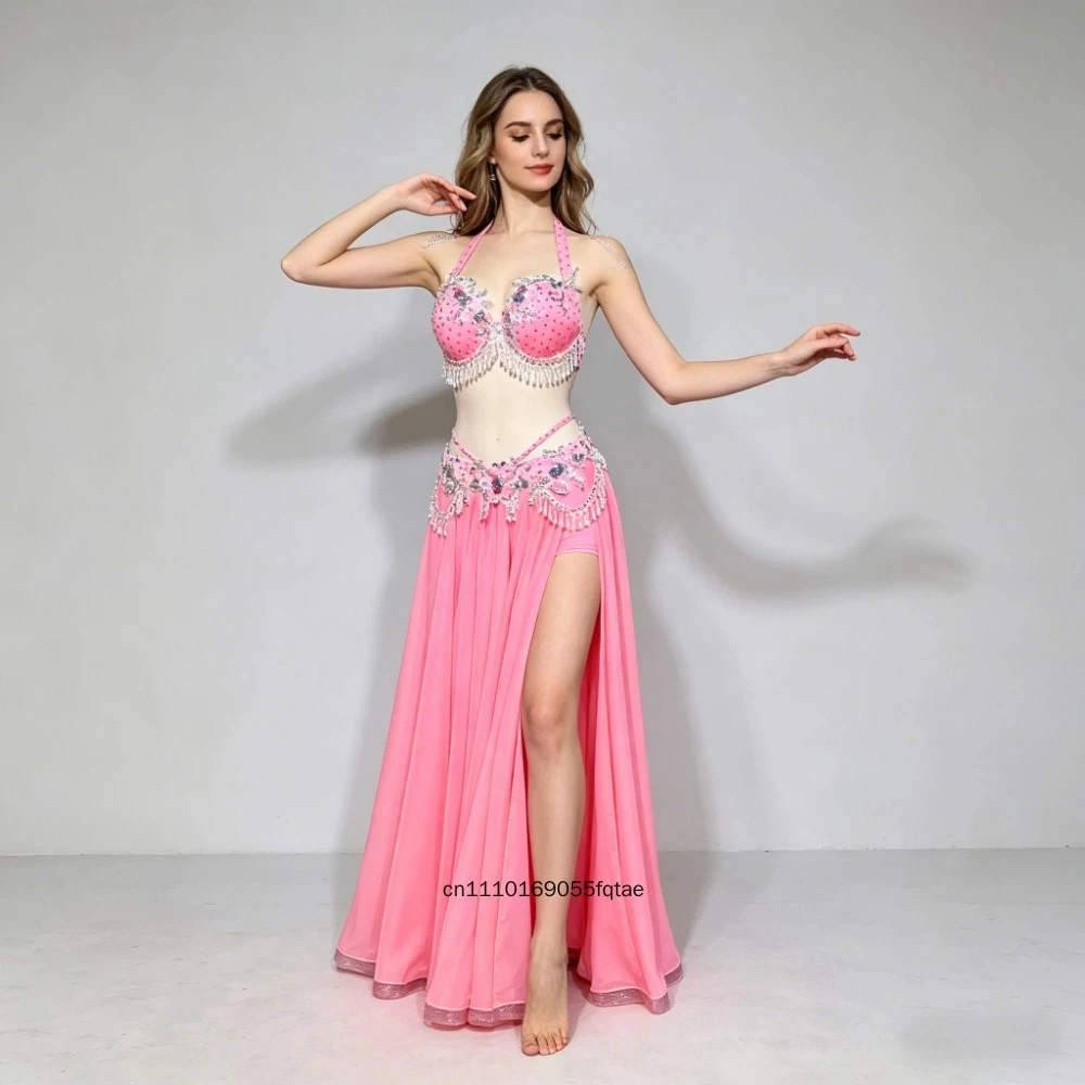 

Original Peach Pink Belly Dance Costume Petal Big Swing Long Skirt Women Group Stage Performance Outfit Fairy Dance Wear