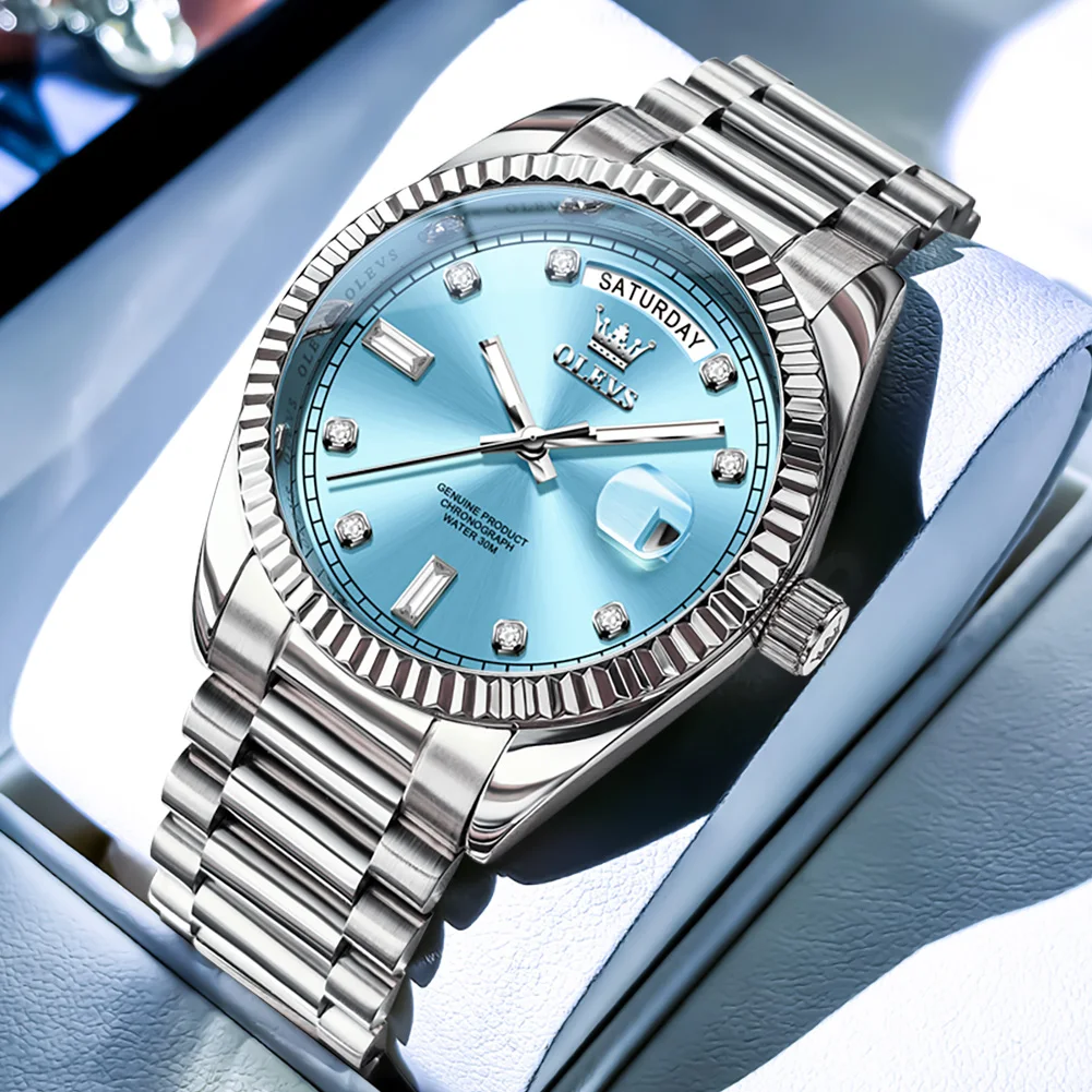 

OLEVS 6736 Mens Watch Automatic Luxury Mechanical Watch Multifunctional Week Date Moon Watch For Men 30m Waterproof Luminous Box