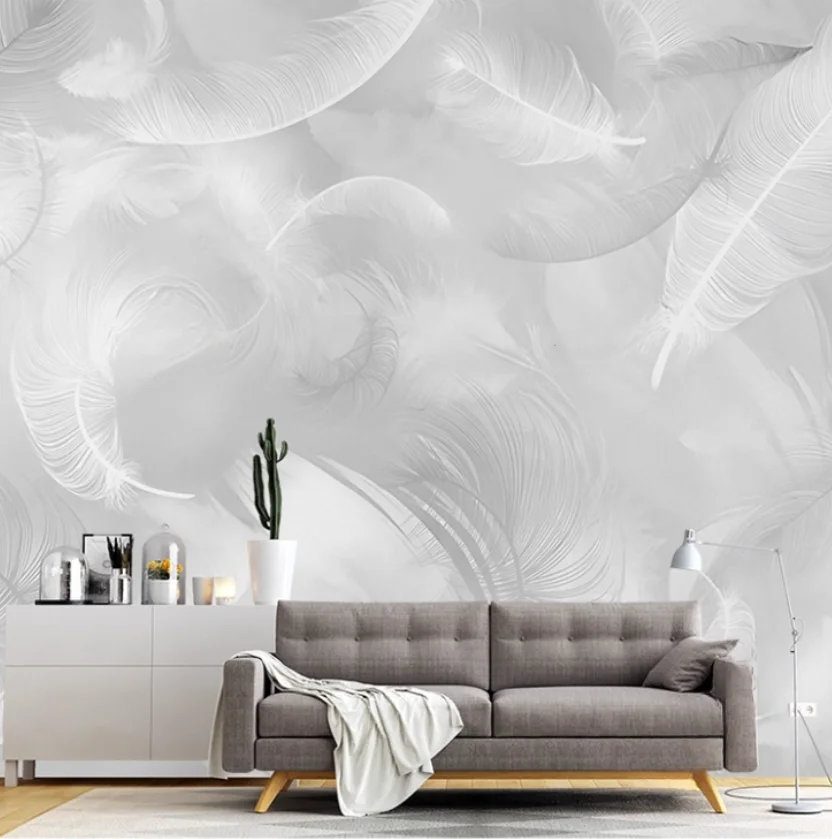 Custom size wallpaper home decor murals Stylish white colorful hand drawn feathers TV background wall living room 3d wallpaper