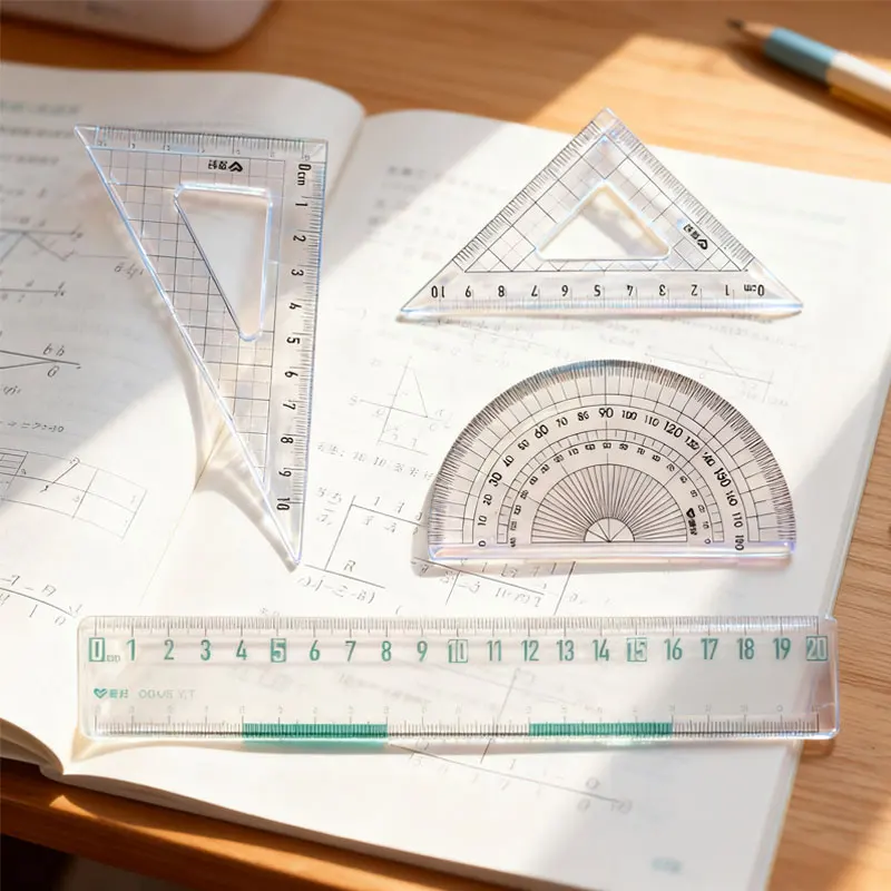 4 مجموعات من مسطرة الطالب الشفافة مسطرة متعددة الوظائف منقلة كرتونية لطيفة لامتحانات الطلاب مسطرة قياس الرسم