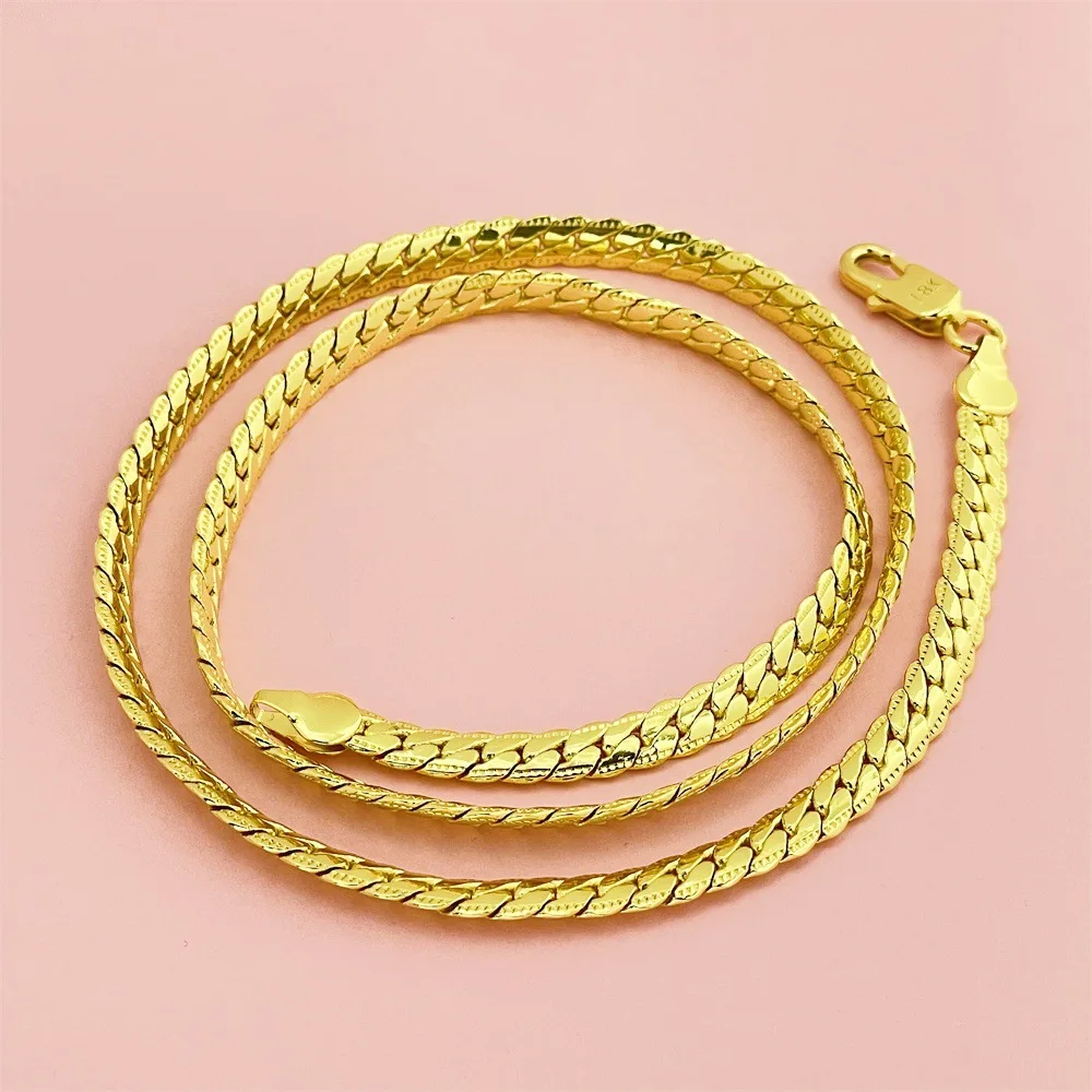 

Luxury 24K 9999 Pure Gold real gold Men's Women's Necklace 5MM Flat Snake Necklace Cuba