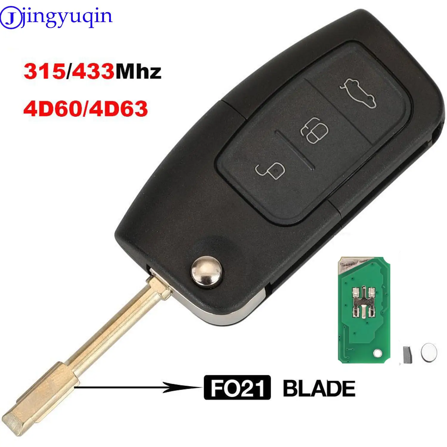 

jingyuqin 3 Buttons 433mhz 4D60 Chip Flip Car Blank Key Shell Cover for Ford Focus Fiesta C-Max S-Max Ka Mondeo Galaxy