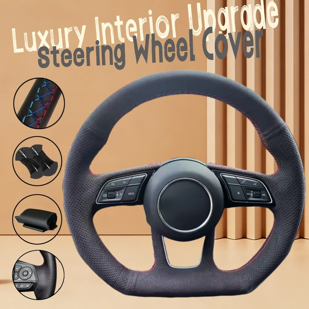 

Customiz Soft Non-Slip Suede Leather Car Steering Wheel Cover 8X A2 A3 Q3 Q5 Q2 A4 A5 A6 Steering Wrap Cover For Audi A1