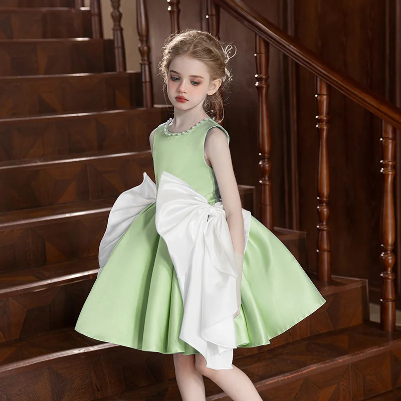 Elegant Girl Dress Girly Party Dresses with Big Bows Child Clothes Christmas Elementary Student 5-11Y