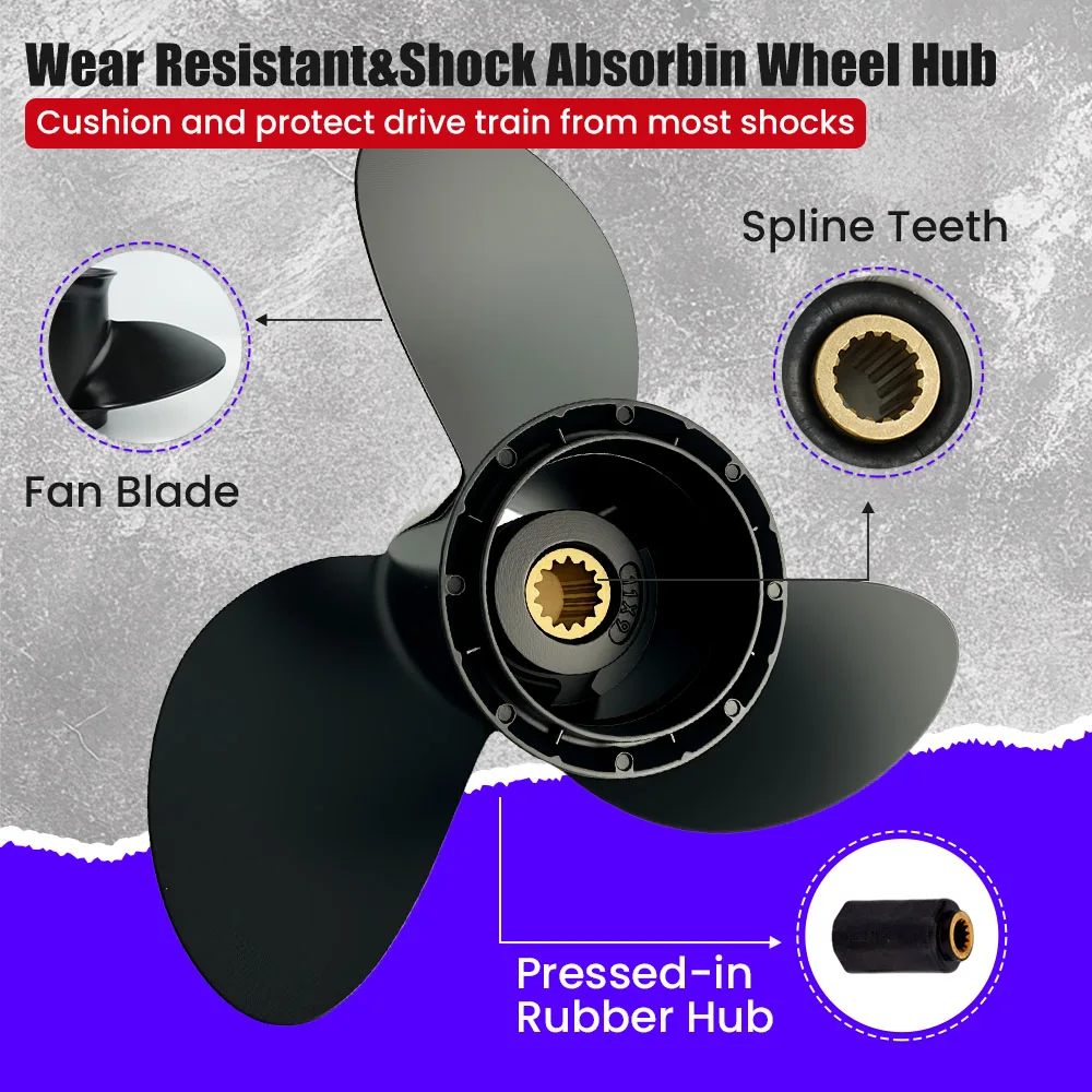 Outboard Propeller Fit Johnson15 20 25 30 35HP Boat Motor 11x9 Aluminum Alloy Screw 3 Blade 14 Spline Tooth 386317