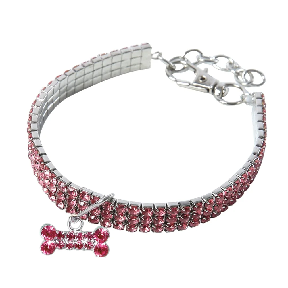 

1pc Pet Collar Rhinestone Bone Pendant Elastic Dog Collar For Cats Small Dogs Pink 30Cm+5Cm Adjustable Pet Supplies