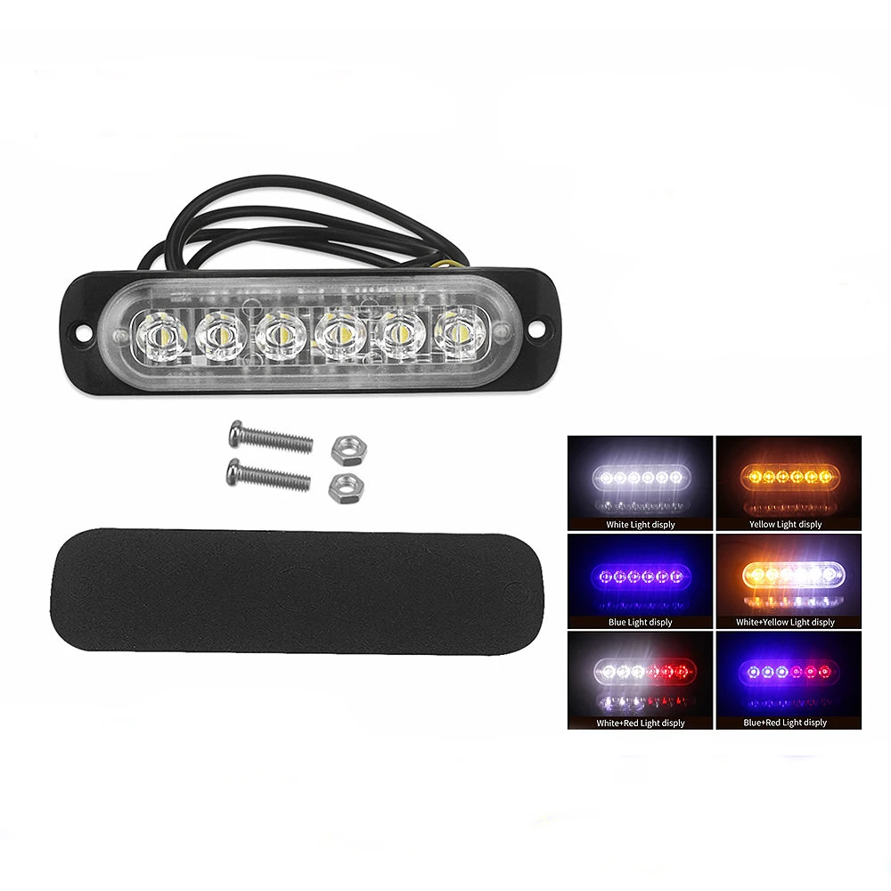 Luz estroboscópica de advertencia para coche, Flash de emergencia, Blanco intermitente, 12V-24V, 6led