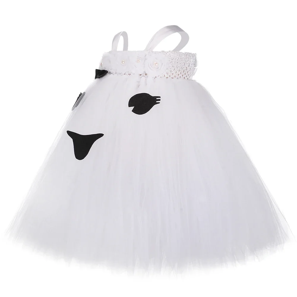 Girls Ghost Tutu Dress with Headband White Black Evil Baby Ghost Cosplay Halloween Costume for Kids Girls Carnival Party Dresses