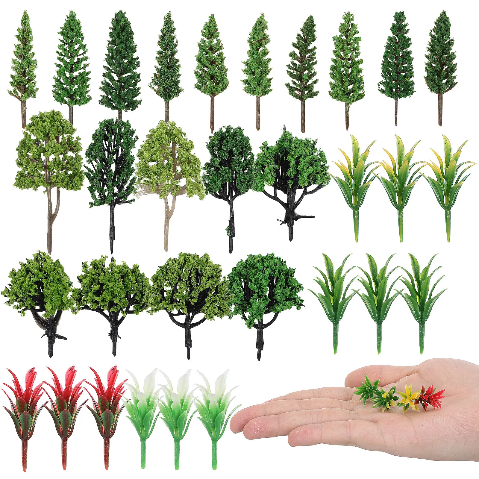 40Pcs Micro Landscape Miniature Trees Mixed Types Realistic Green Plastic for DIY Crafts Diorama Scenery Train Layout