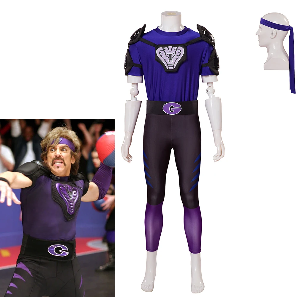 

Dodgeball Average Joes Cosplay Ben Stiller Costume Men's Purple Top Pants Sport Suit Halloween Party Sportswear Outfit