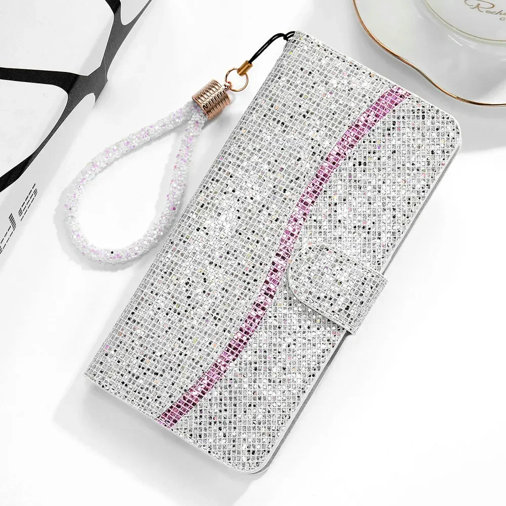 For Coque Samsung A54 A55 A35 A15 A34 A 24 5G Book Case Bling Sparkle Wallet Funda Samsung Galaxy A24 A14 A04S A04 35 A 54 34 55